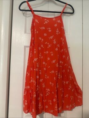 Old Navy Coral Floral Tiered Spaghetti-Strap Dress